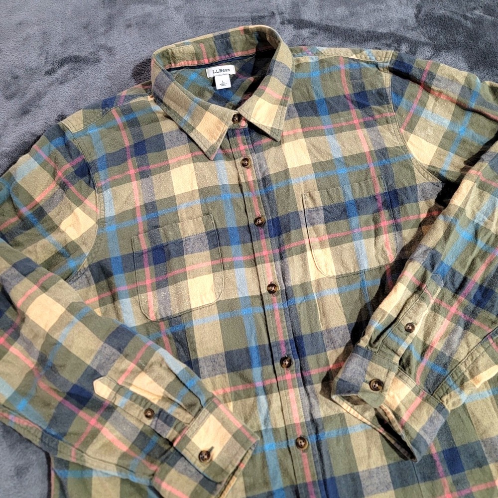 LL Bean Shirt Women Large Lightweight Flannel Plaid Pockets Outdoor Nature Farm
